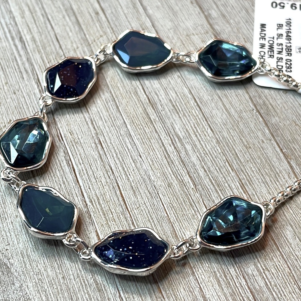 NWT Style & Co Silver Tone Blue Stone Slider Bracelet - Picture 2 of 3